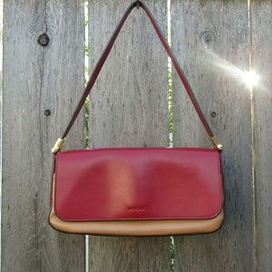 Small red and beige handbag